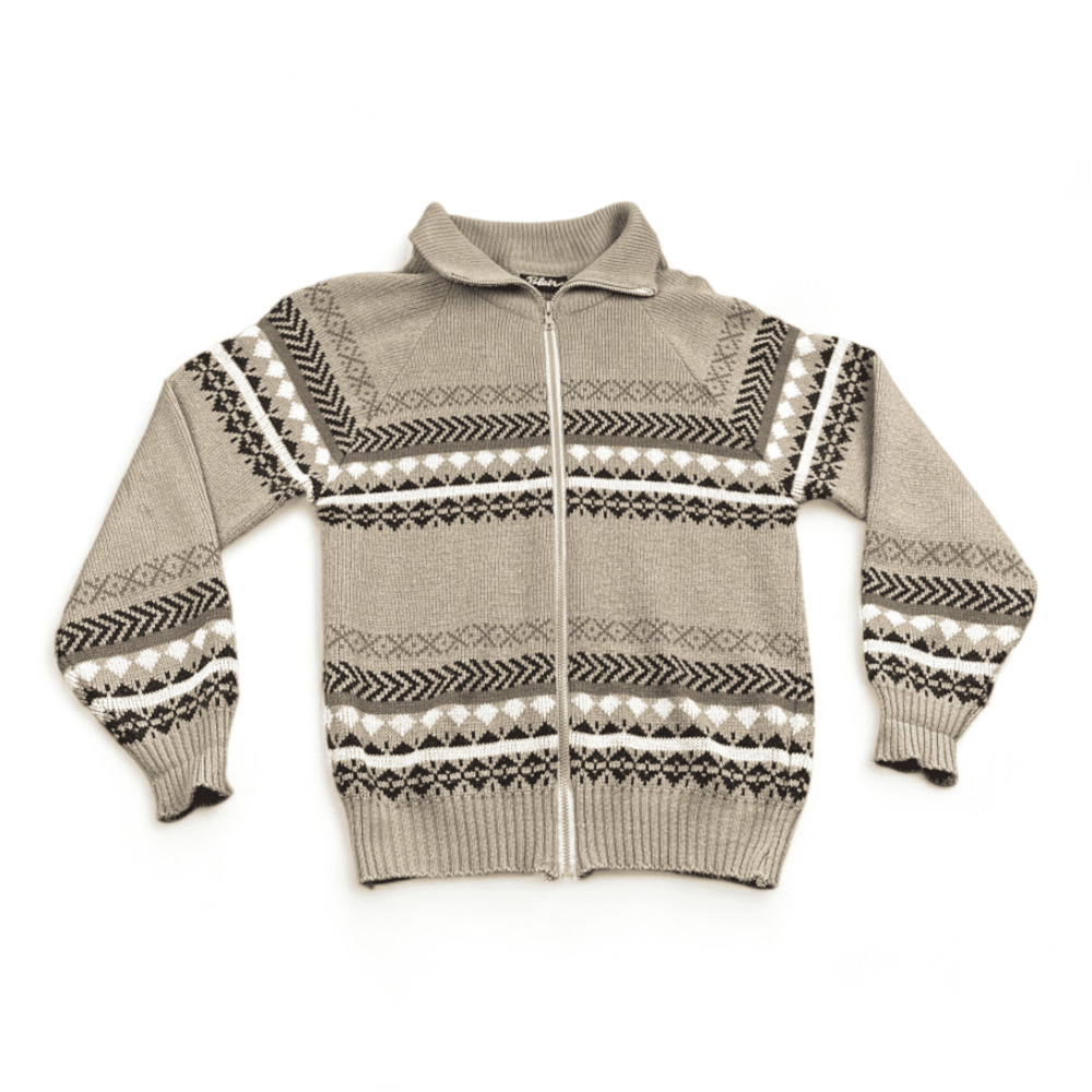 Vintage Blair Cardigan Sweater Adult MEDIUM Brown Fair Isle Zip Big Lebowski 80s